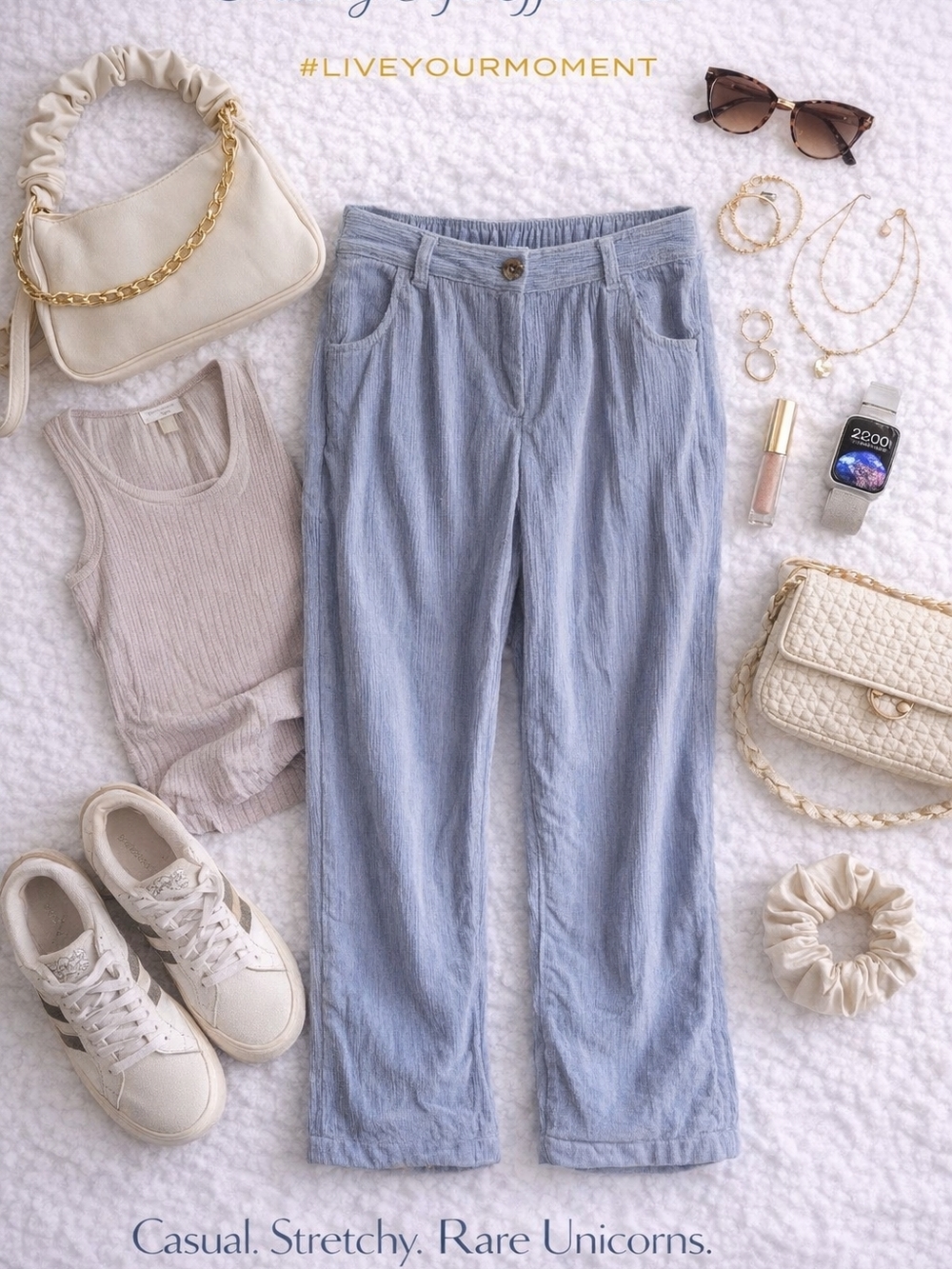 Lg HALARA Light Blue/Grey Corduroy Straight Leg Stretch Pants